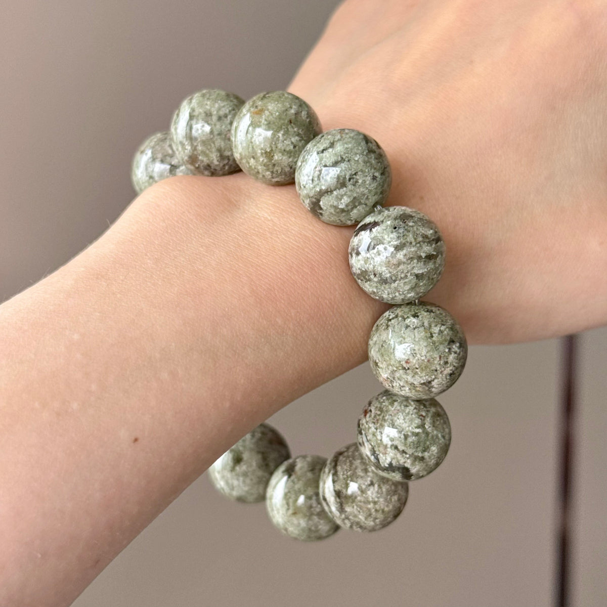 Phantom Quartz & Jade Crystal Bracelet — quiet warmth, One of a Kind