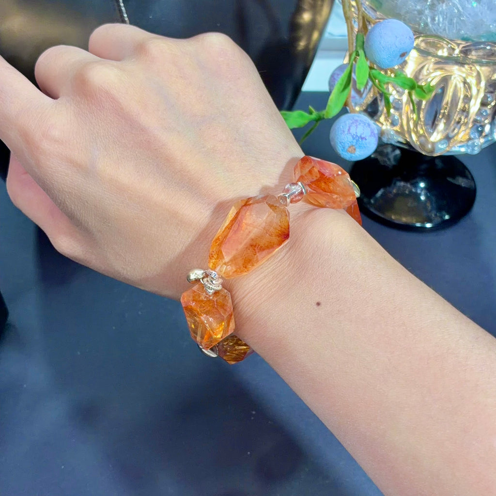 Fanta Orange Flower Agate Crystal Bracelet — natural character, One of a Kind