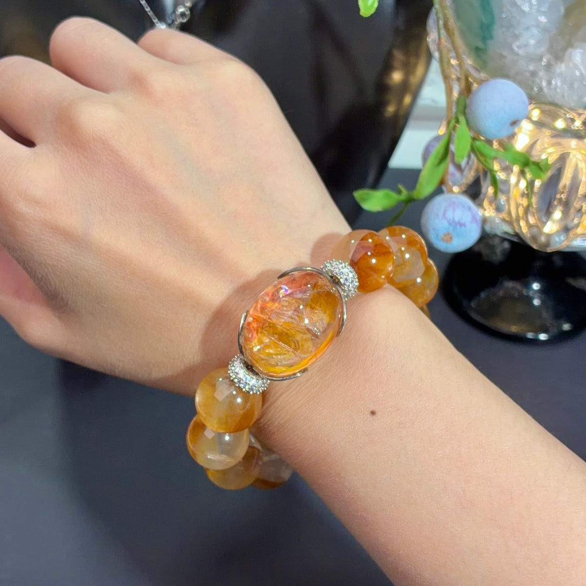 Koi Flower Agate & Yellow Flower Agate Crystal Bracelet — soft radiance, One of a Kind