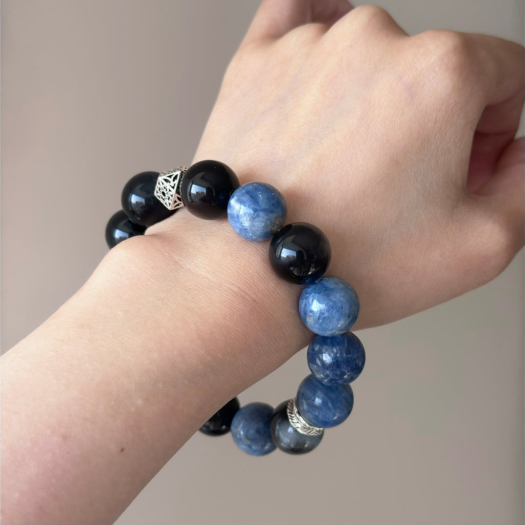 Kyanite & Tiger Eye Crystal Bracelet — grounded calm, One of a Kind