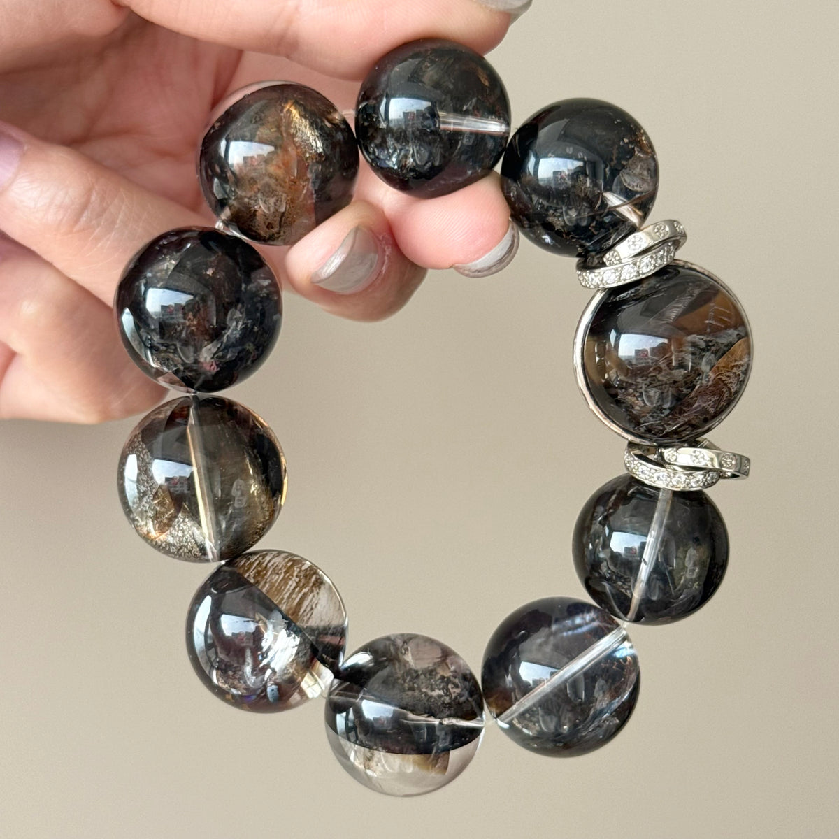 Flower Agate & Natural Jade Crystal Bracelet — natural character, One of a Kind