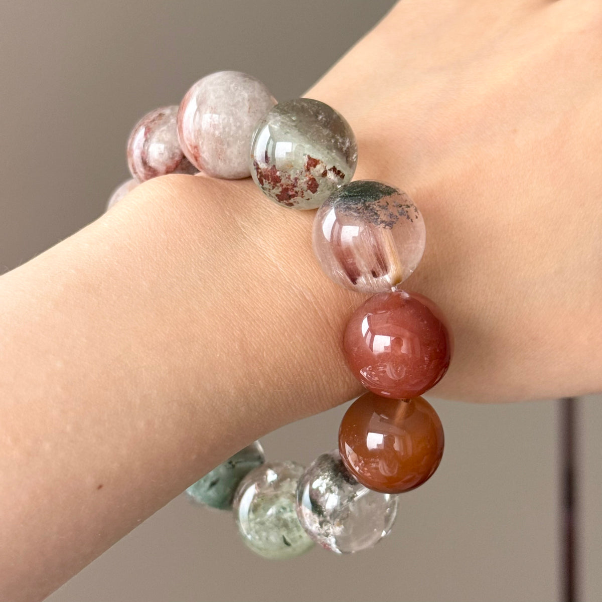 Rabbit Hair Quartz, Phantom Quartz & Jade Crystal Bracelet — quiet warmth, One of a Kind