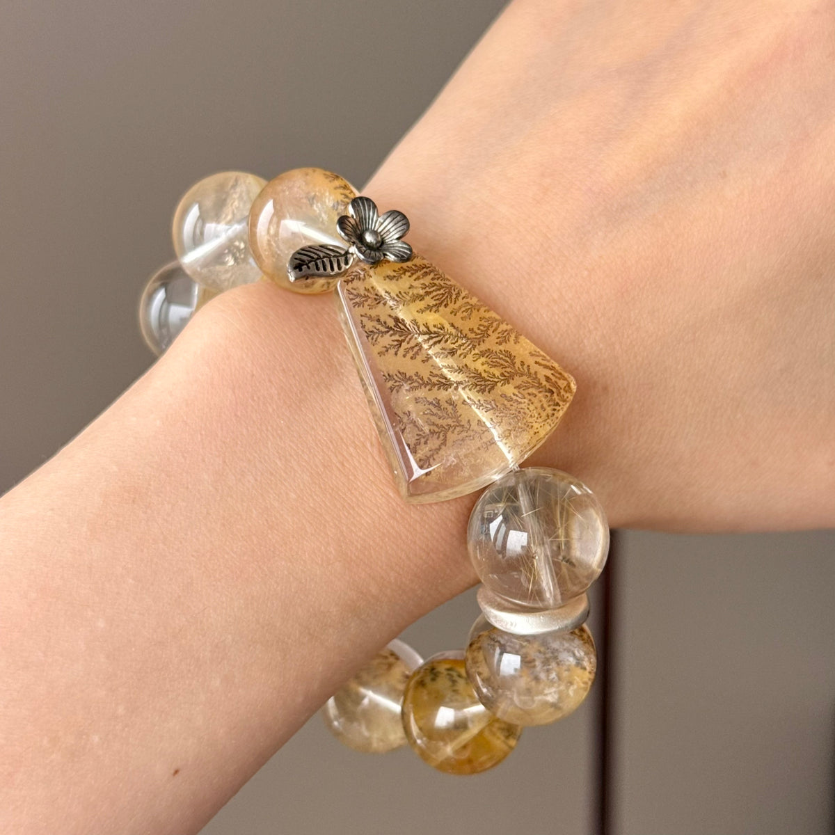 Tree Flower Agate & Jade Crystal Bracelet — natural character, One of a Kind