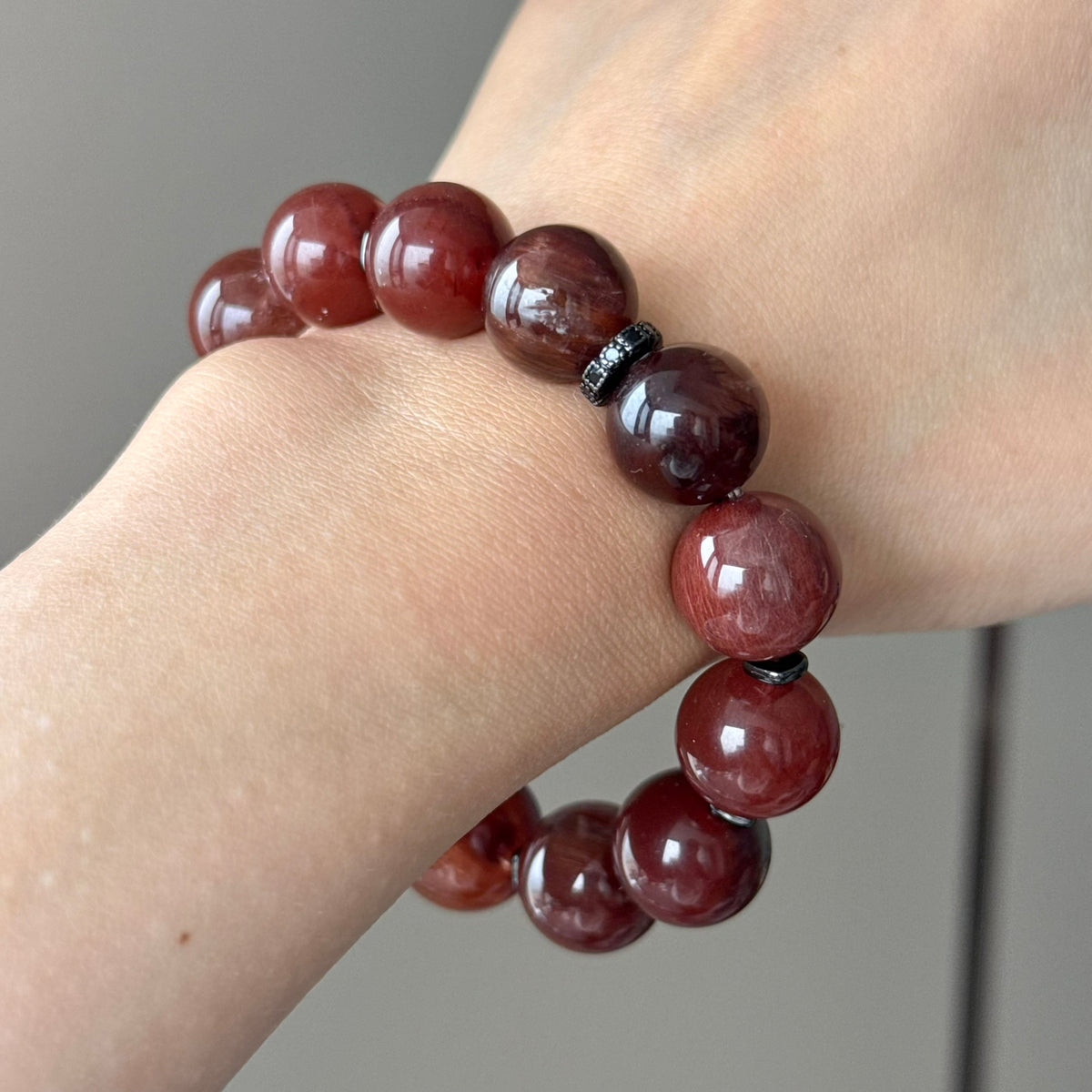 Rabbit Hair Quartz & Natural Jade Crystal Bracelet — natural character, One of a Kind