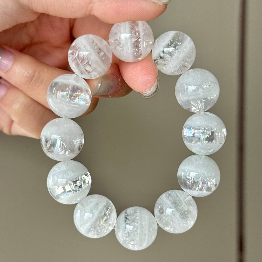 Phantom Quartz & Natural Jade Crystal Bracelet — quiet warmth, One of a Kind