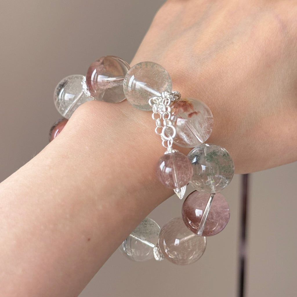 Rabbit Hair Quartz & Phantom Quartz Crystal Bracelet — quiet warmth, One of a Kind