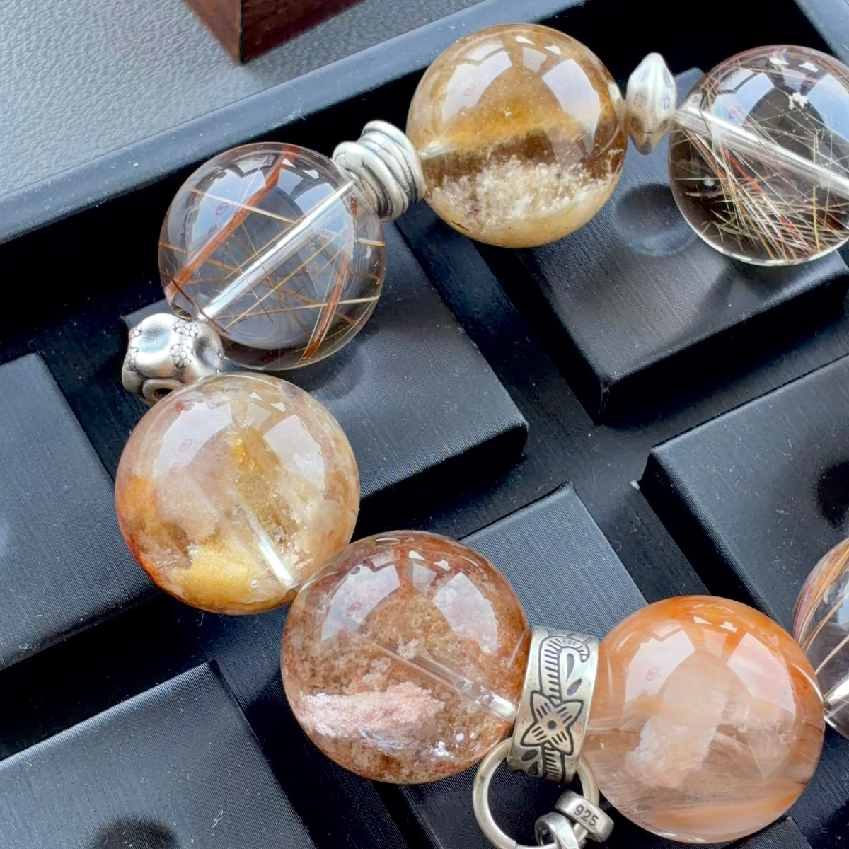 Phantom Quartz, Rabbit Hair Quartz & Rutilated Quartz Crystal Bracelet — quiet warmth, One of a Kind