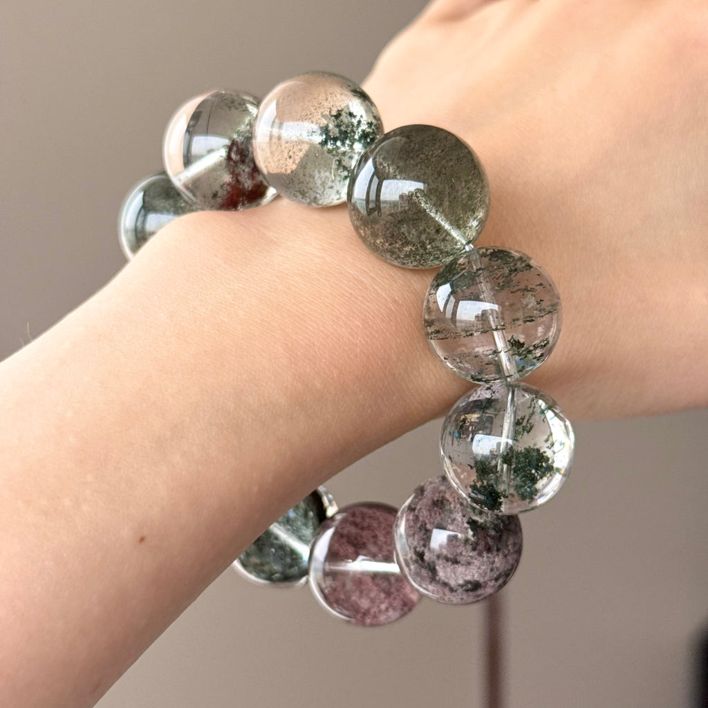Phantom Quartz & Rabbit Hair Quartz Crystal Bracelet — quiet warmth, One of a Kind