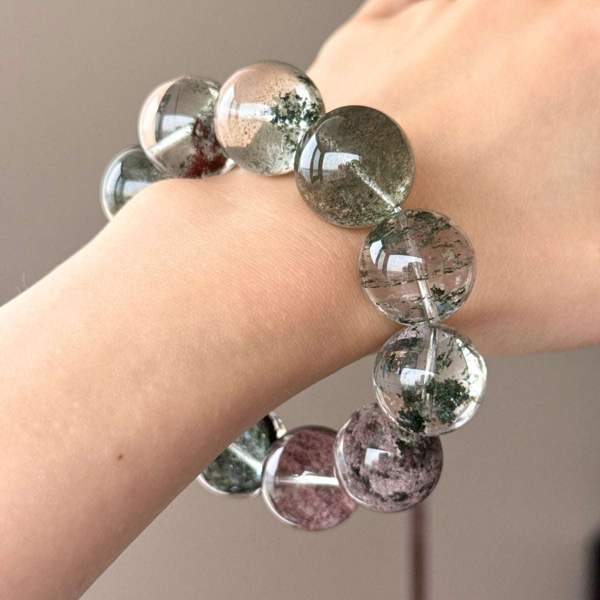 Phantom Quartz & Rabbit Hair Quartz Crystal Bracelet — quiet warmth, One of a Kind
