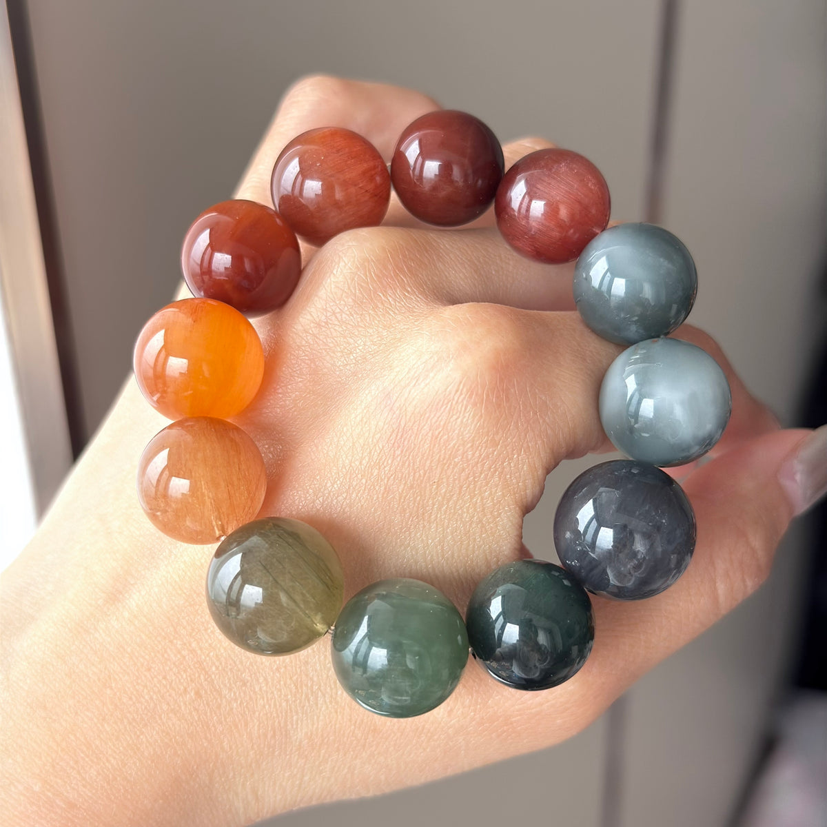 Multicolor Rabbit Hair Quartz, Rabbit Hair Quartz & Yellow Rabbit Hair Quartz Crystal Bracelet — soft radiance, One of a Kind