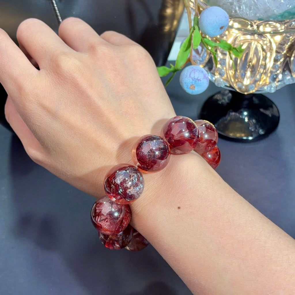 Imperial Red Flower Agate Crystal Bracelet — quiet warmth, One of a Kind