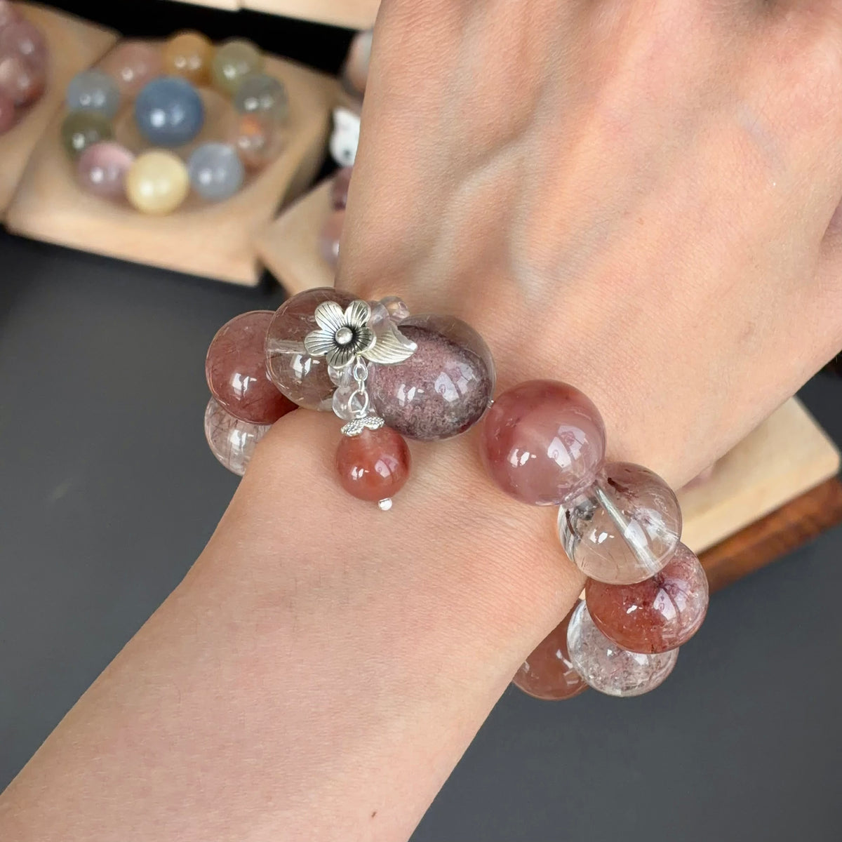 Rabbit Hair Quartz & Phantom Quartz Crystal Bracelet — quiet warmth, One of a Kind