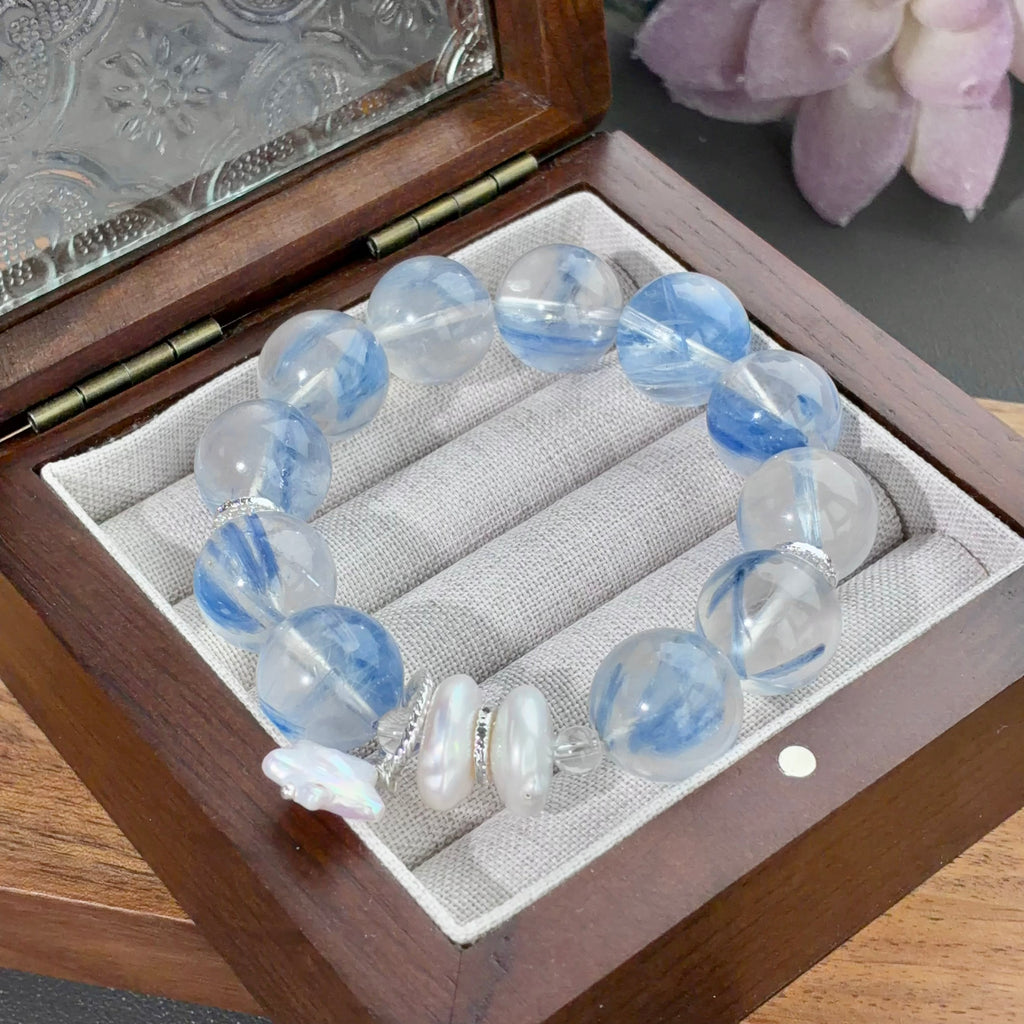 Jadeized Kyanite & Pearl Crystal Bracelet — grounded calm, One of a Kind