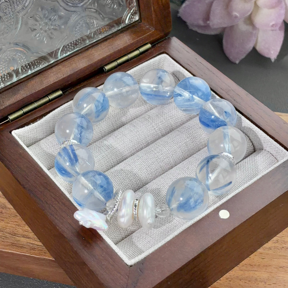 Jadeized Kyanite & Pearl Crystal Bracelet — grounded calm, One of a Kind