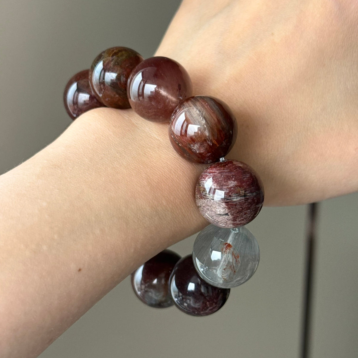 Phantom Quartz, Rabbit Hair Quartz & Natural Jade Crystal Bracelet — quiet warmth, One of a Kind