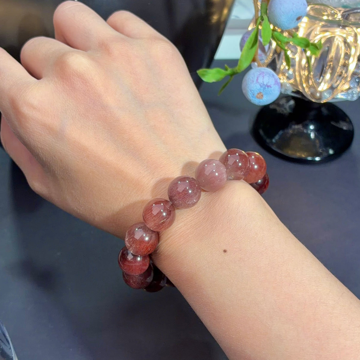 Red Wire Rabbit Hair Quartz & Red Rutilated Quartz Crystal Bracelet — quiet warmth, One of a Kind