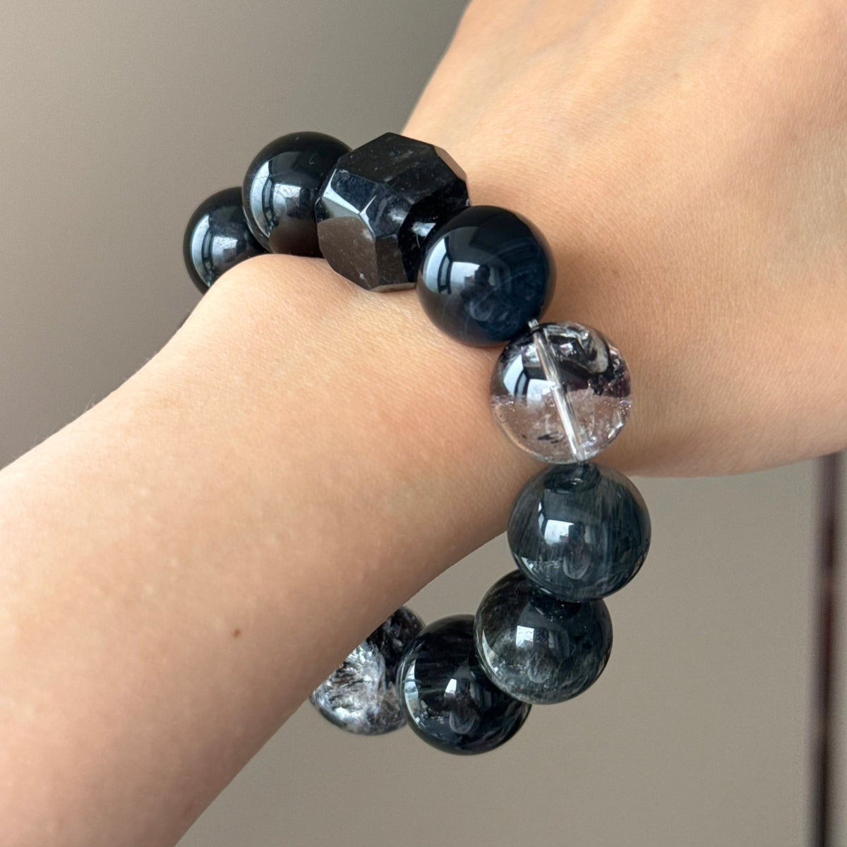 Phantom Quartz, Kyanite & Natural Jade Crystal Bracelet — quiet warmth, One of a Kind