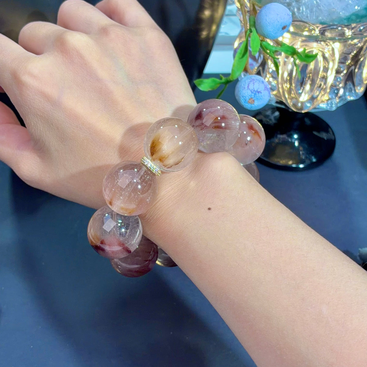 Iridescent Rabbit Hair Quartz Crystal Bracelet — natural character, One of a Kind