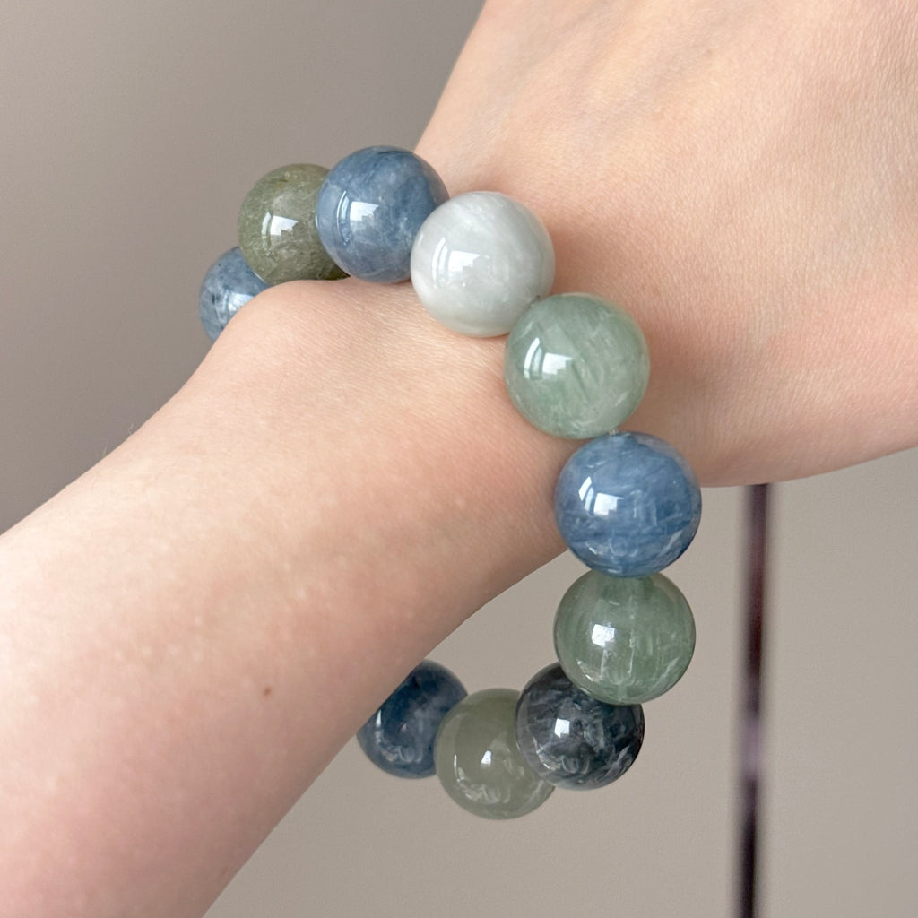 Rabbit Hair Quartz & Phantom Quartz Crystal Bracelet — quiet warmth, One of a Kind