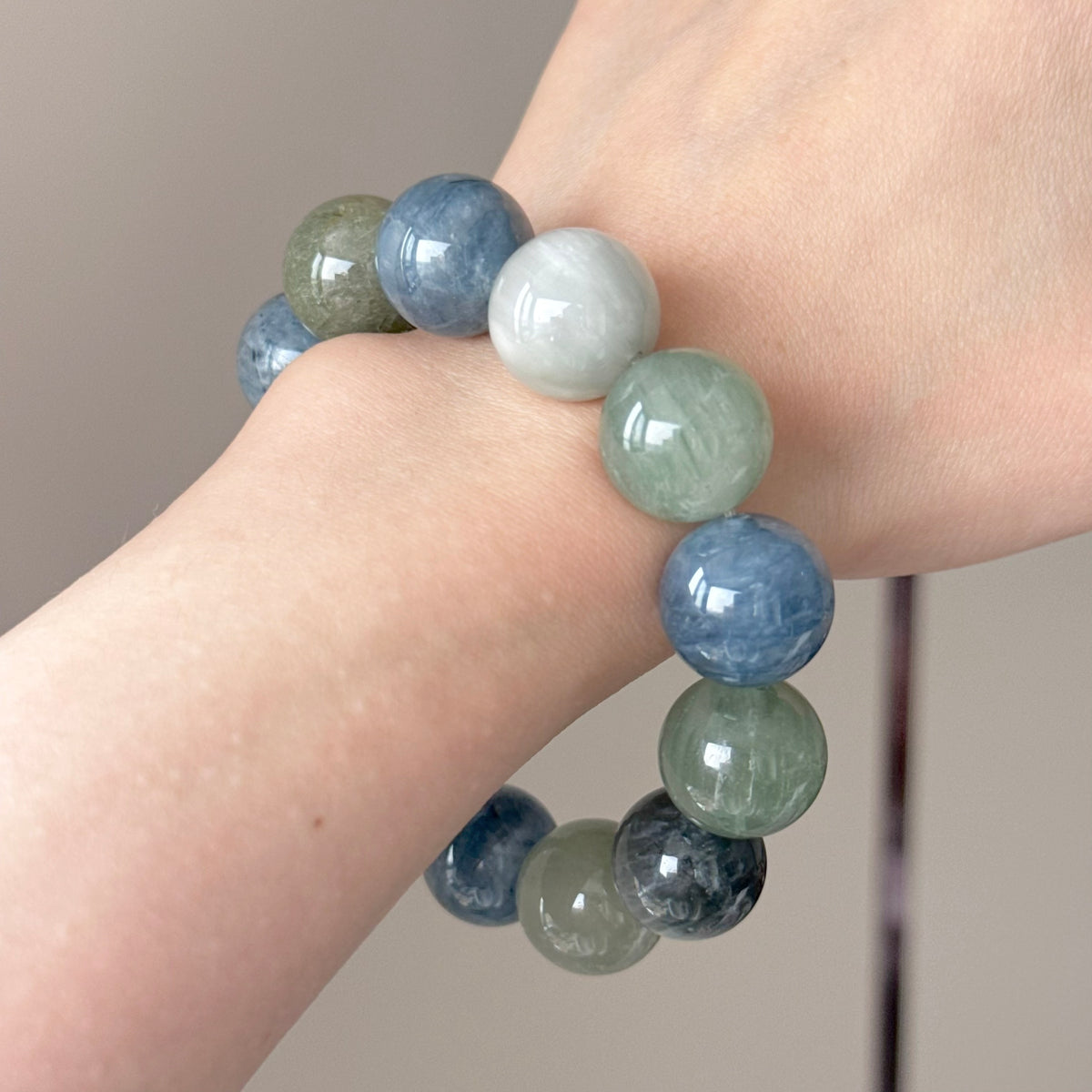 Rabbit Hair Quartz & Phantom Quartz Crystal Bracelet — quiet warmth, One of a Kind