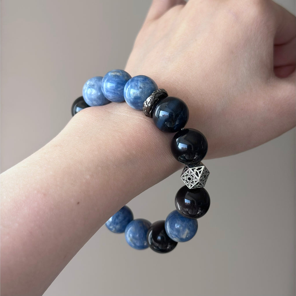 Kyanite & Tiger Eye Crystal Bracelet — grounded calm, One of a Kind