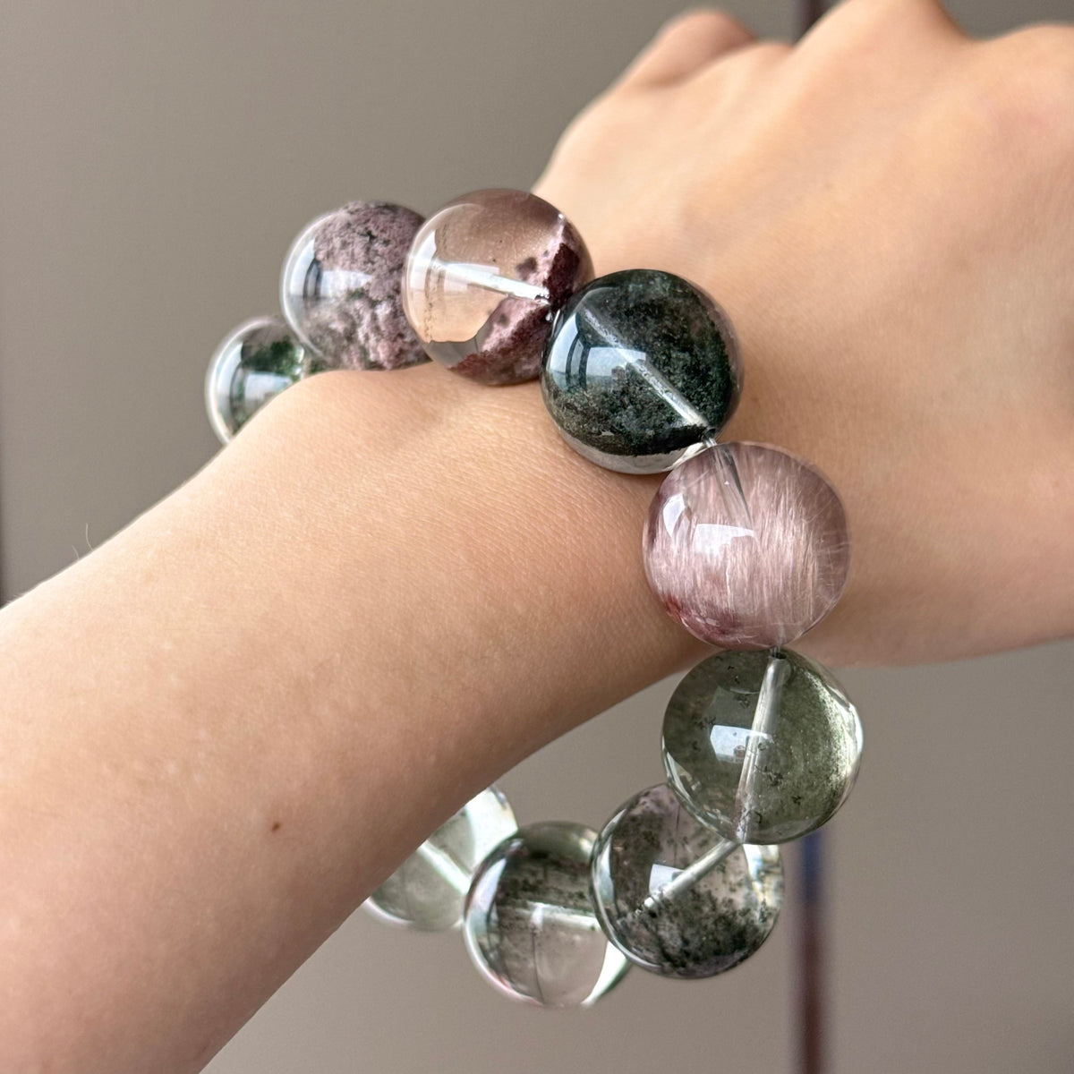 Phantom Quartz & Rabbit Hair Quartz Crystal Bracelet — quiet warmth, One of a Kind