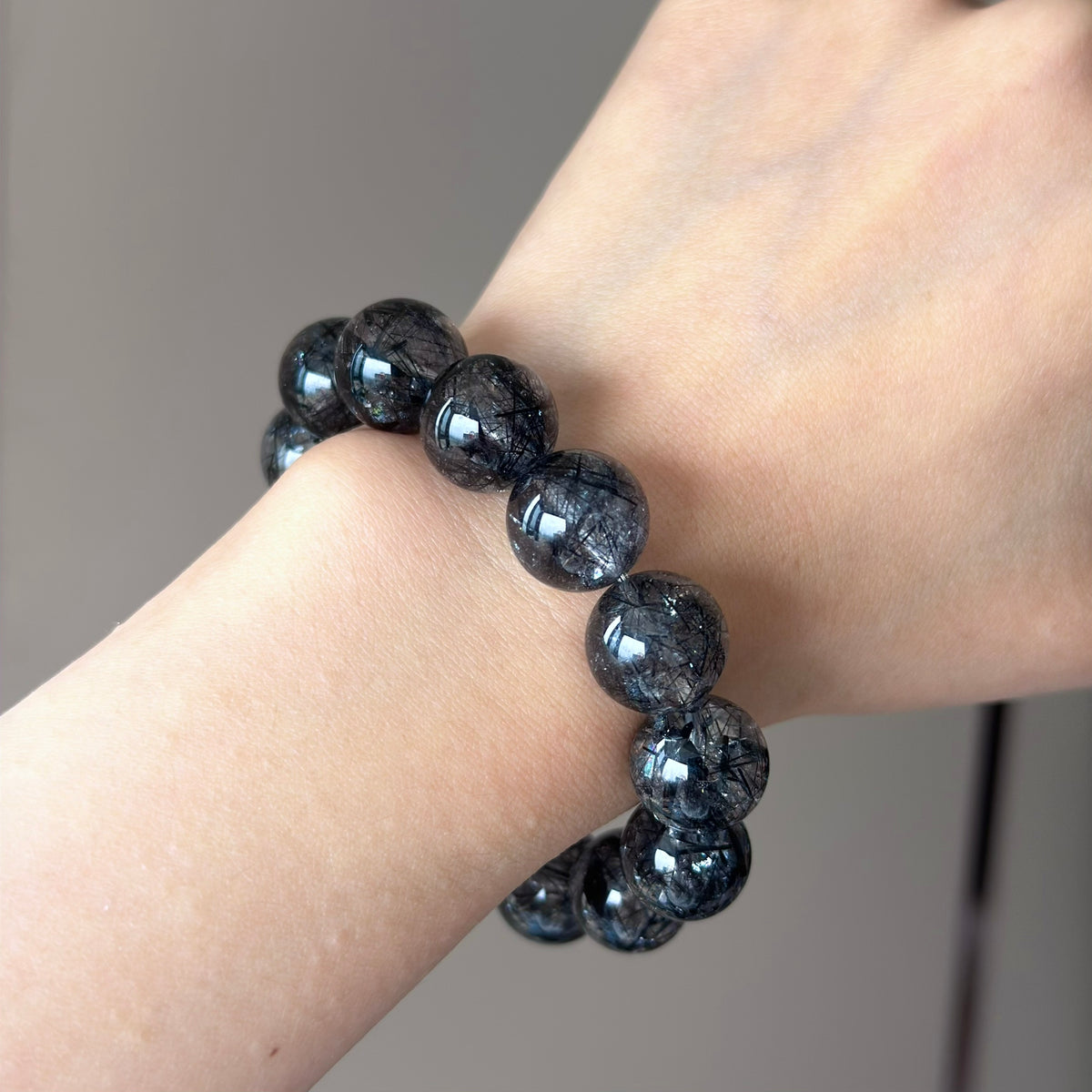 Black Rutilated Quartz Crystal Bracelet — natural character, One of a Kind