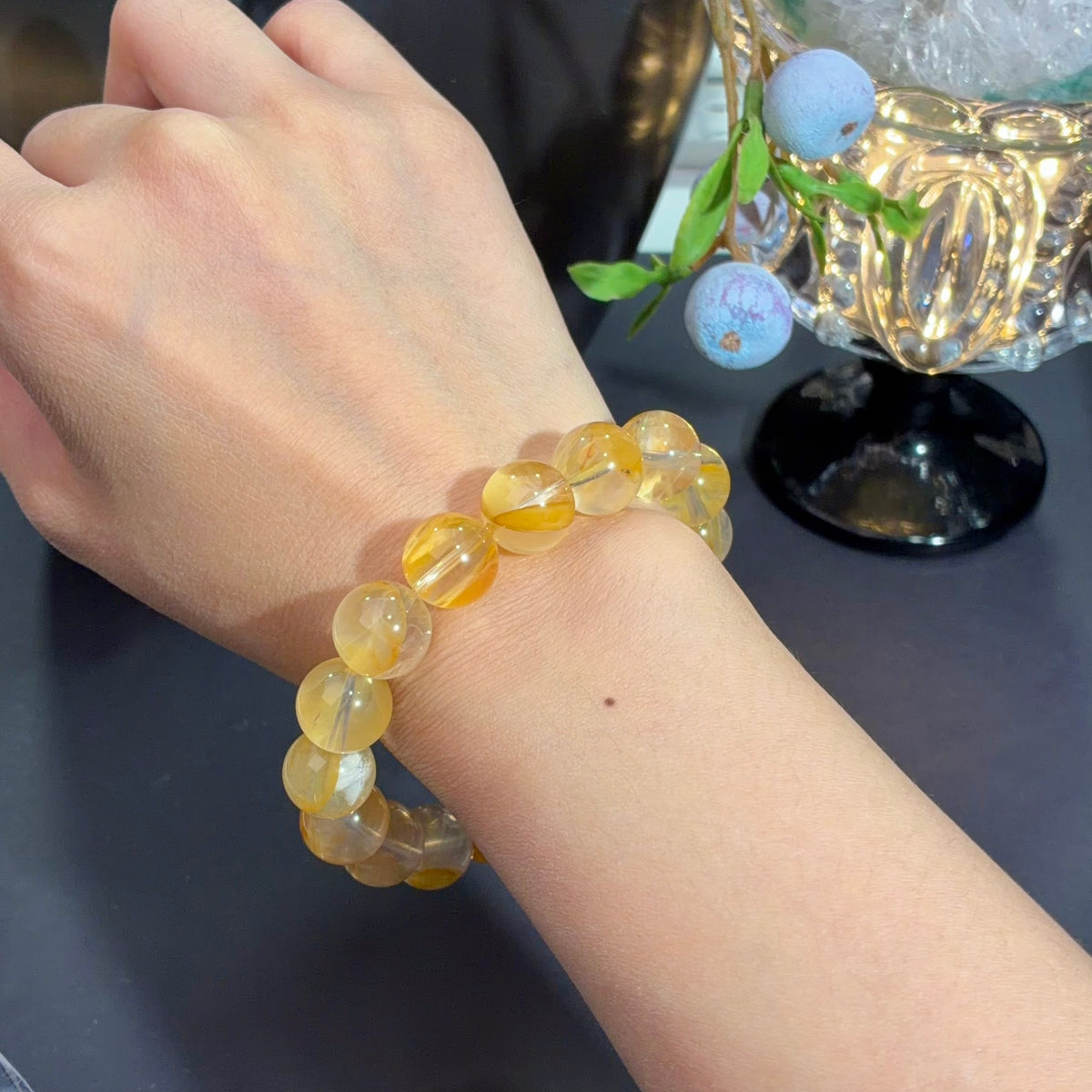 Yellow Flower Agate Crystal Bracelet — soft radiance, One of a Kind