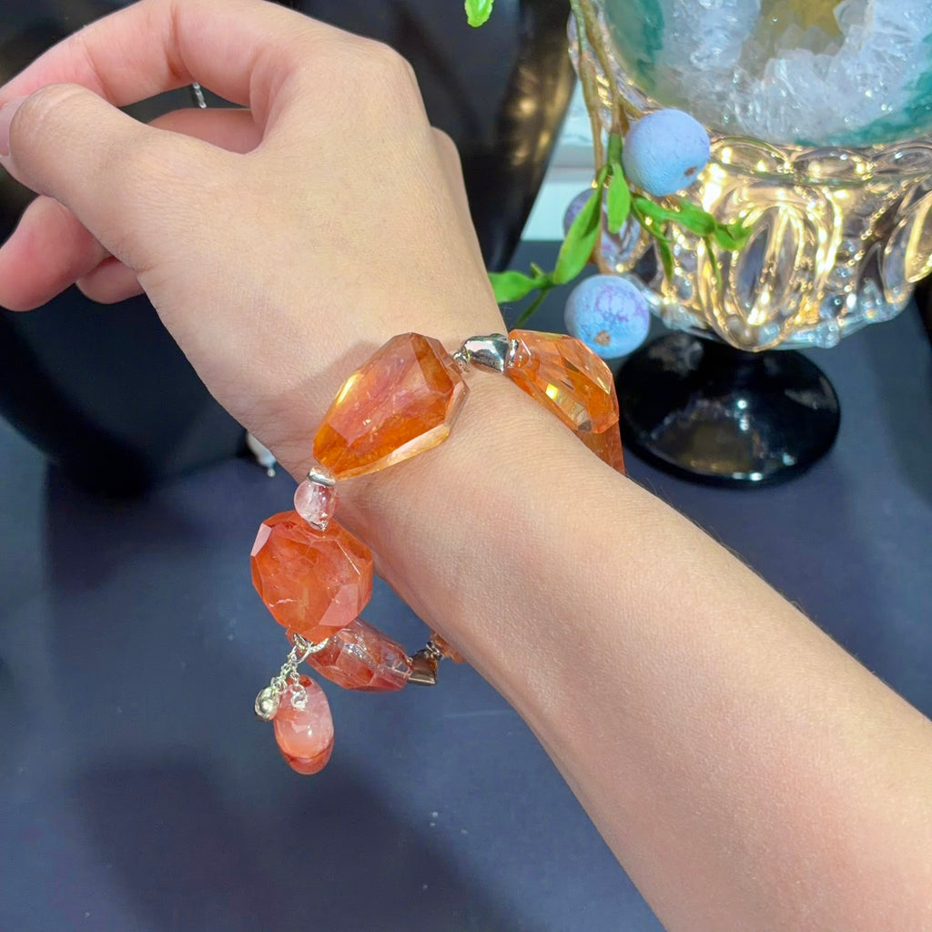 Fanta Orange Flower Agate Crystal Bracelet — natural character, One of a Kind