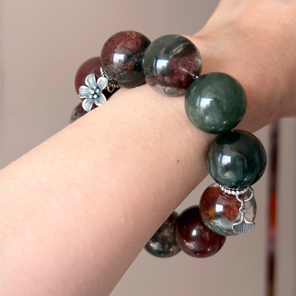 Phantom Quartz & Rabbit Hair Quartz Crystal Bracelet — quiet warmth, One of a Kind