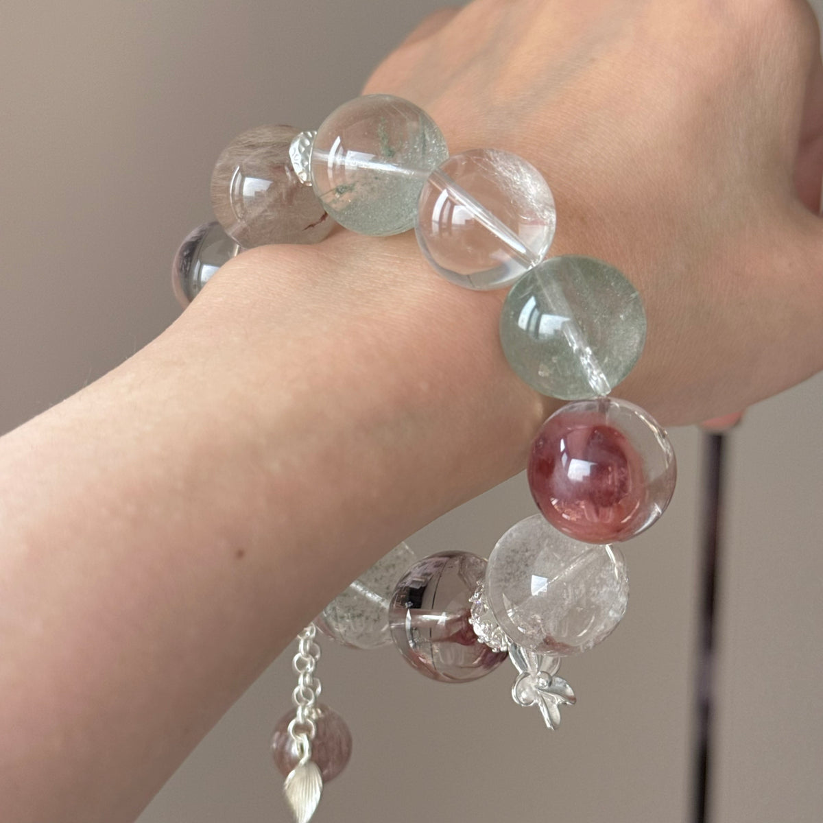 Rabbit Hair Quartz & Phantom Quartz Crystal Bracelet — quiet warmth, One of a Kind