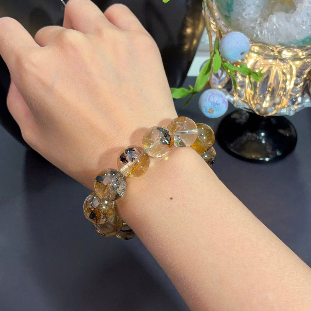 Auralite & Black-Gold Auralite Crystal Bracelet — natural character, One of a Kind