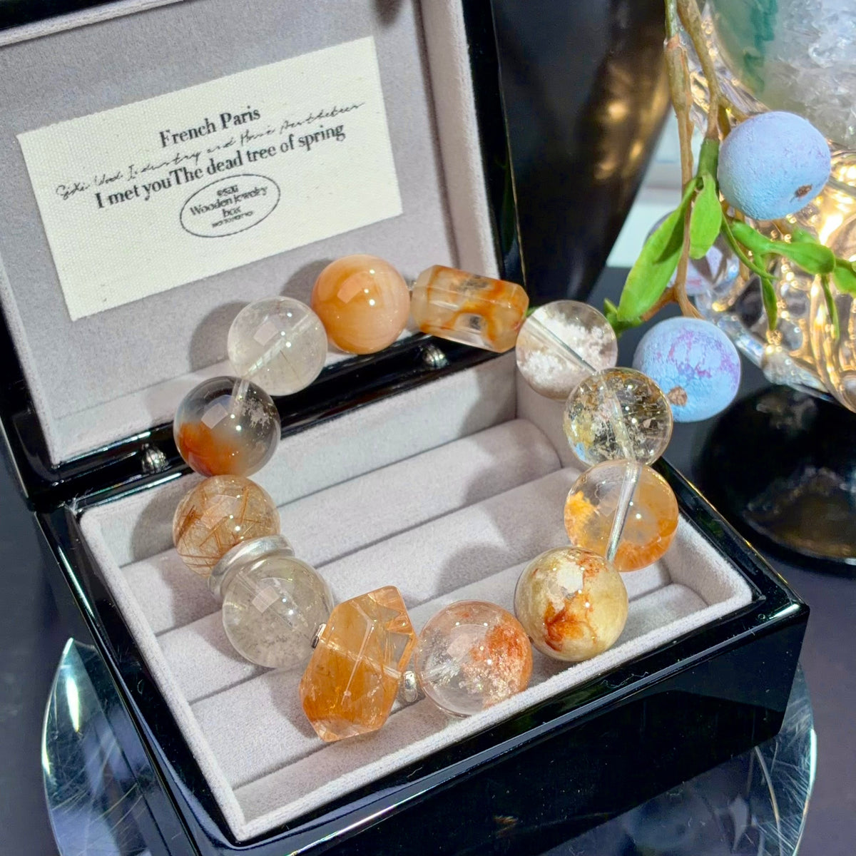 Yellow Rabbit Hair Quartz & Yellow Phantom Quartz Crystal Bracelet — quiet warmth, One of a Kind