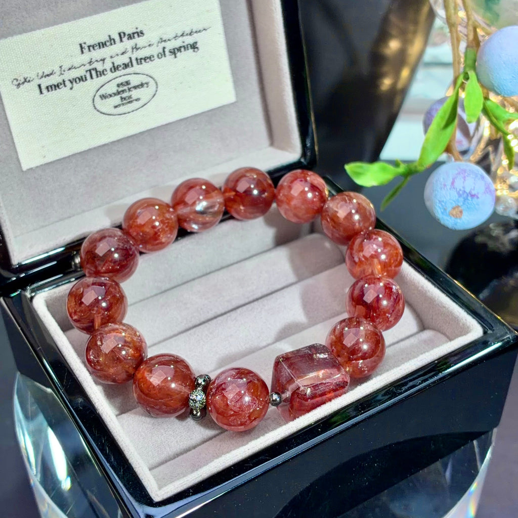 Imperial Red Flower Agate Crystal Bracelet — quiet warmth, One of a Kind
