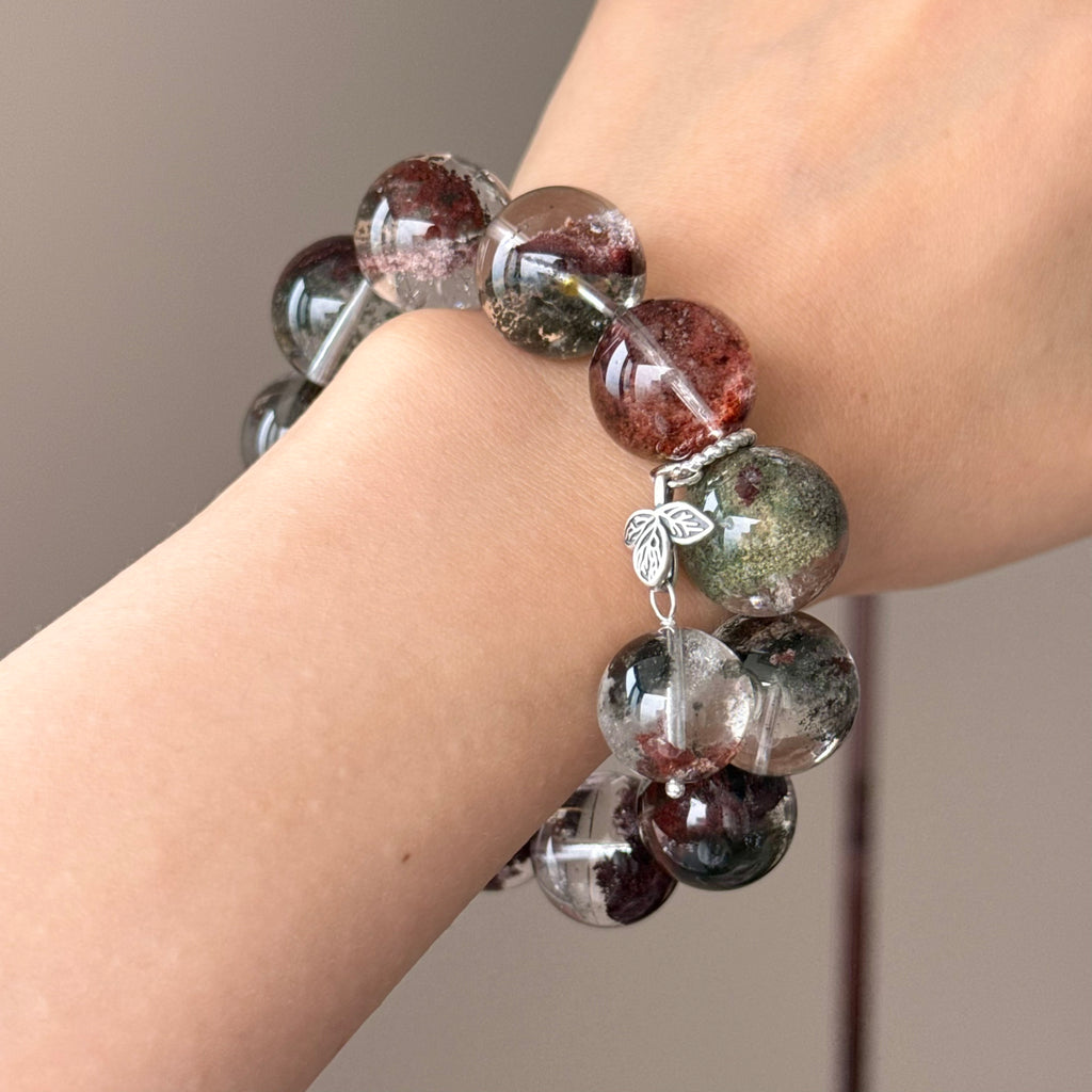 Monet Phantom Quartz, Phantom Quartz & Natural Jade Crystal Bracelet — quiet warmth, One of a Kind