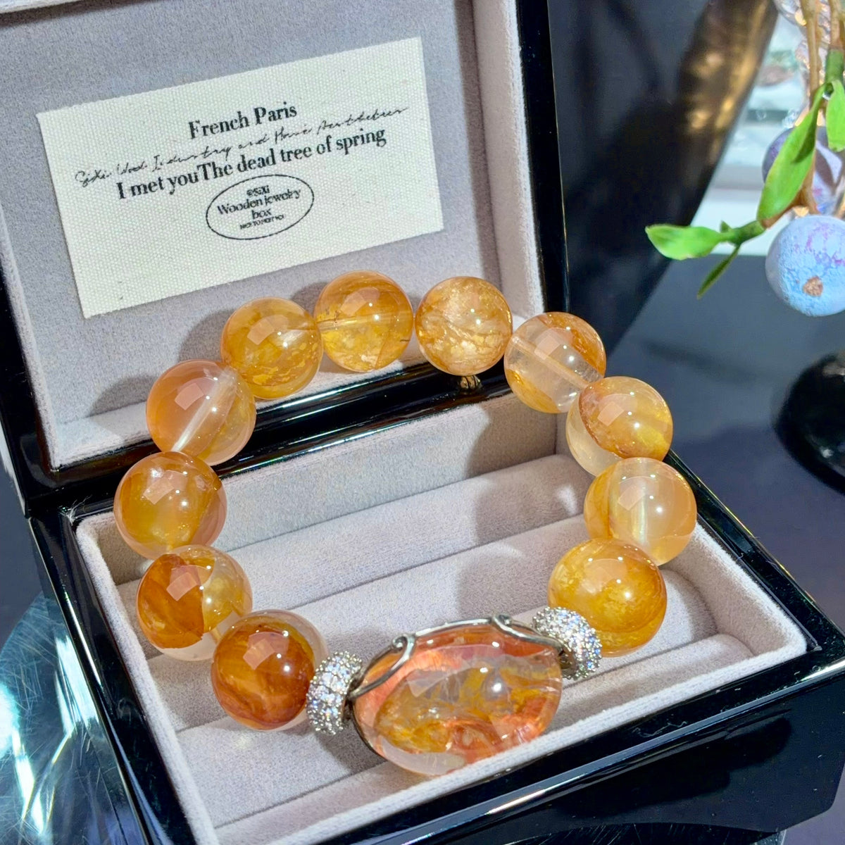 Koi Flower Agate & Yellow Flower Agate Crystal Bracelet — soft radiance, One of a Kind