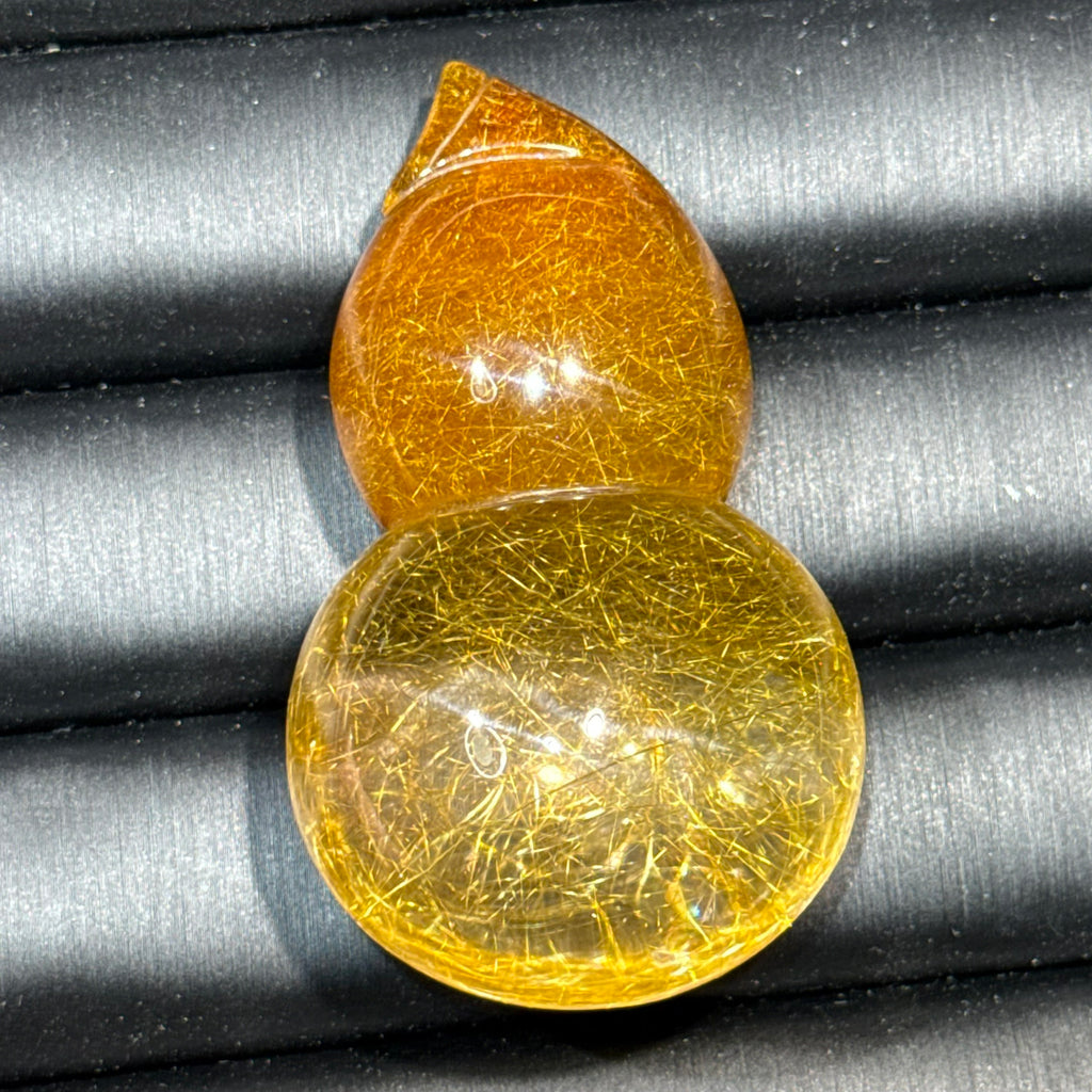 Golden Rutilated Quartz Gourd Carving — clear body, One of a Kind