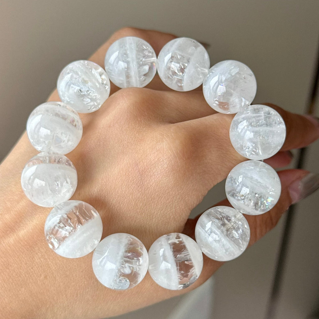Phantom Quartz & Natural Jade Crystal Bracelet — quiet warmth, One of a Kind