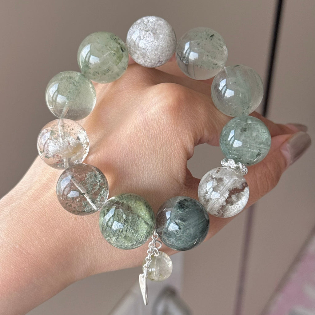 Phantom Quartz & Natural Jade Crystal Bracelet — quiet warmth, One of a Kind