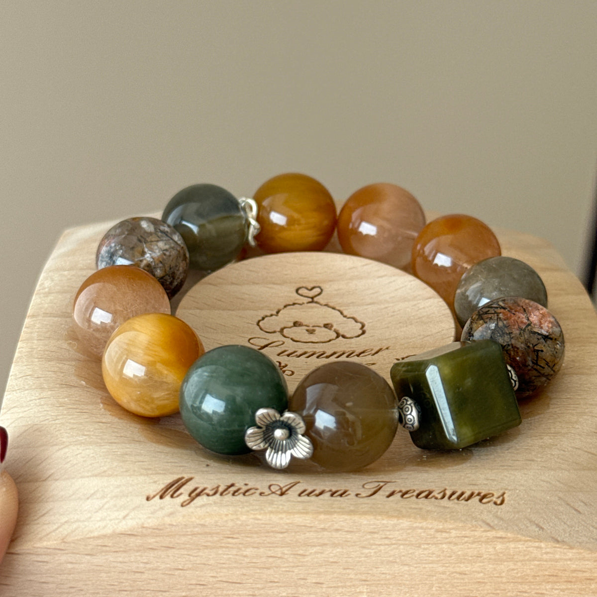 Rabbit Hair Quartz & Phantom Quartz Crystal Bracelet — quiet warmth, One of a Kind