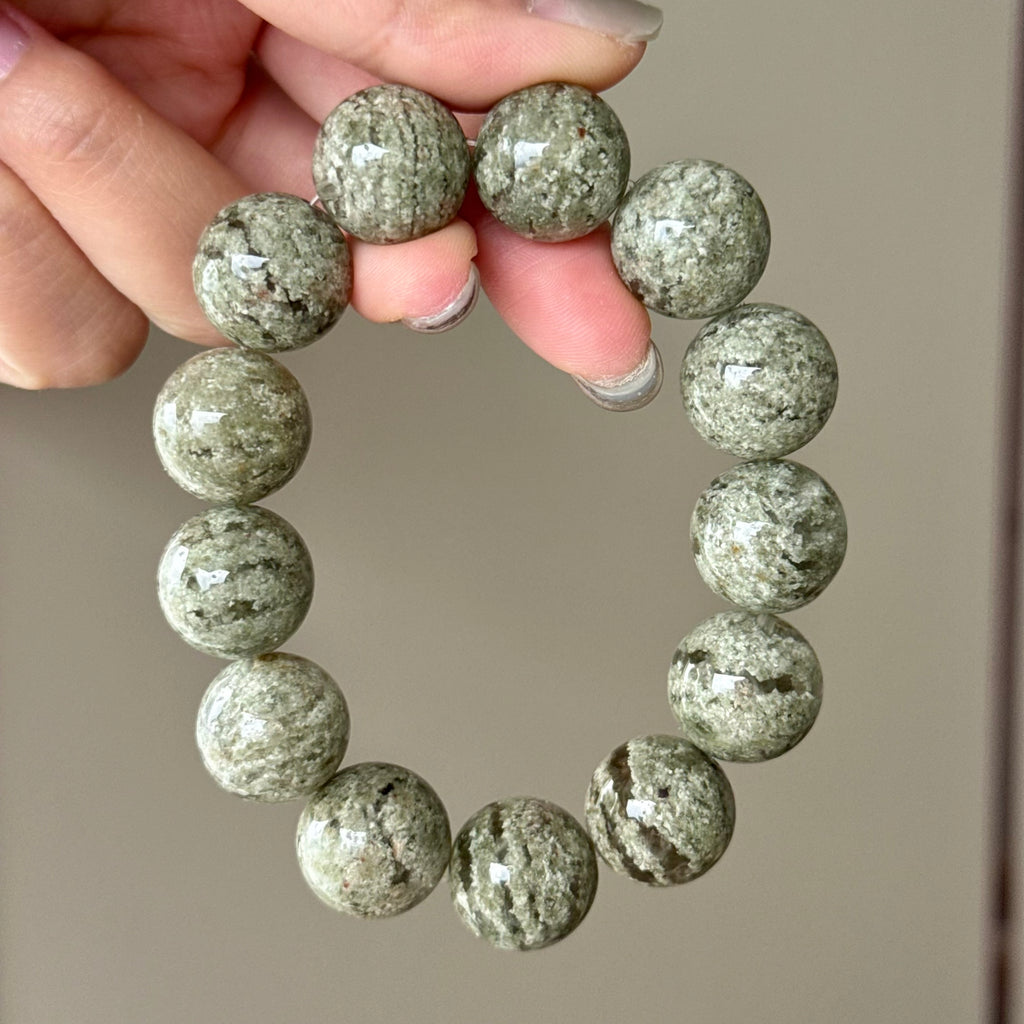 Phantom Quartz & Jade Crystal Bracelet — quiet warmth, One of a Kind