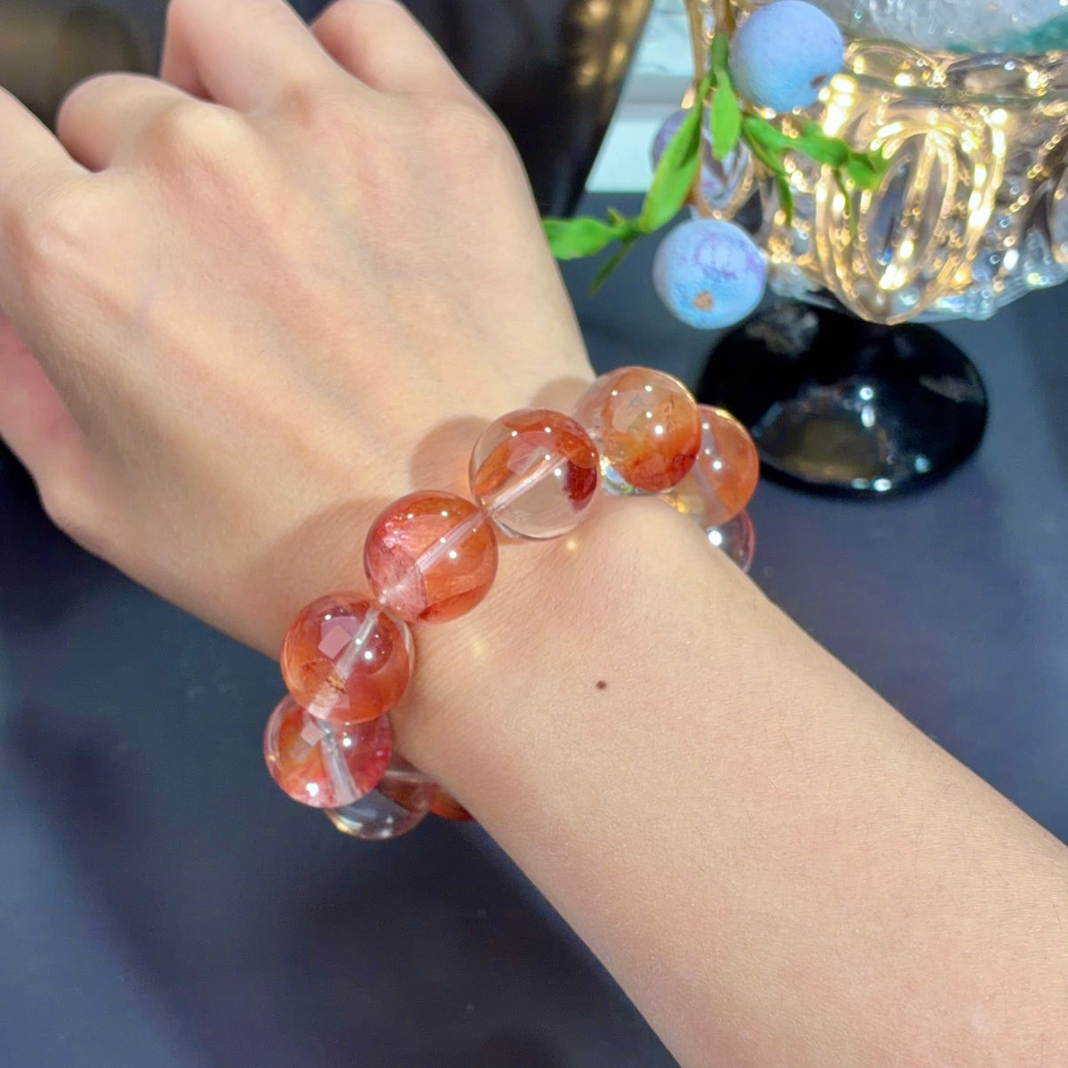 Begonia Red Flower Agate Crystal Bracelet — quiet warmth, One of a Kind