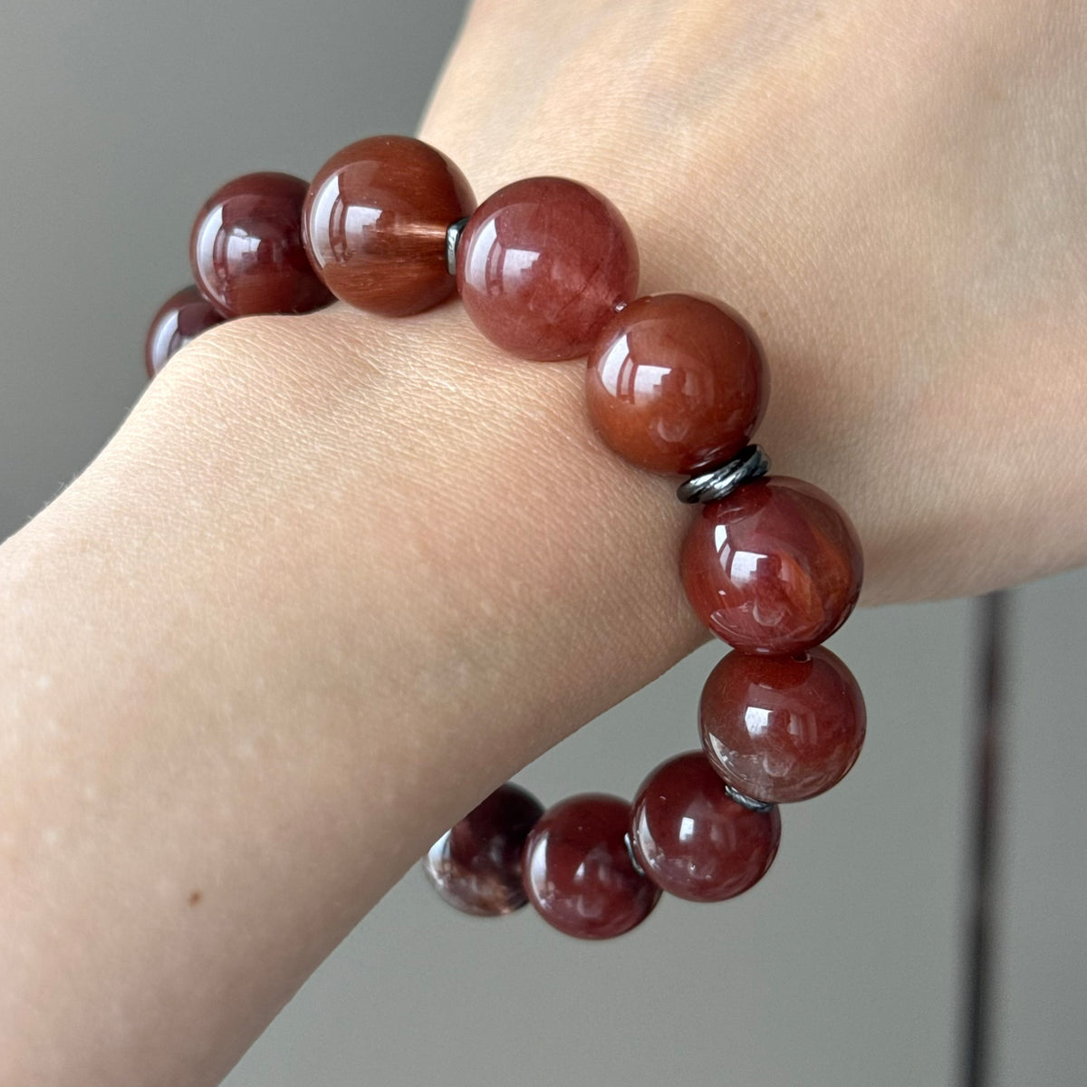 Rabbit Hair Quartz & Natural Jade Crystal Bracelet — natural character, One of a Kind