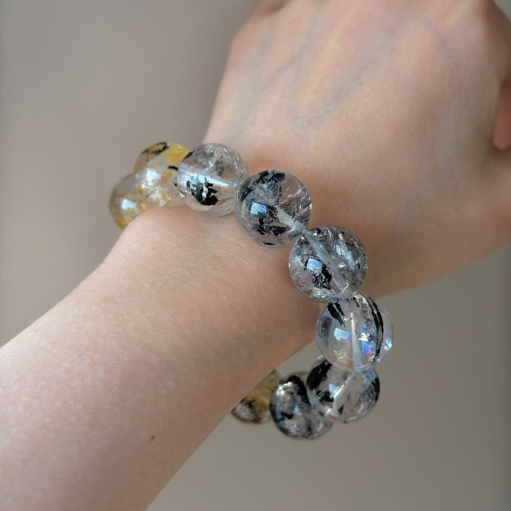 Black-Gold Auralite & Auralite Crystal Bracelet — natural character, One of a Kind
