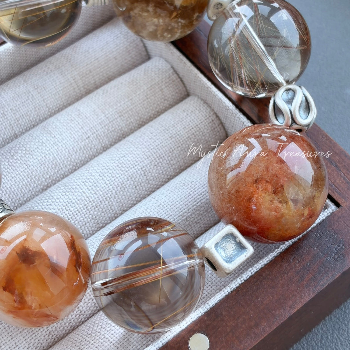 Phantom Quartz, Rabbit Hair Quartz & Rutilated Quartz Crystal Bracelet — quiet warmth, One of a Kind
