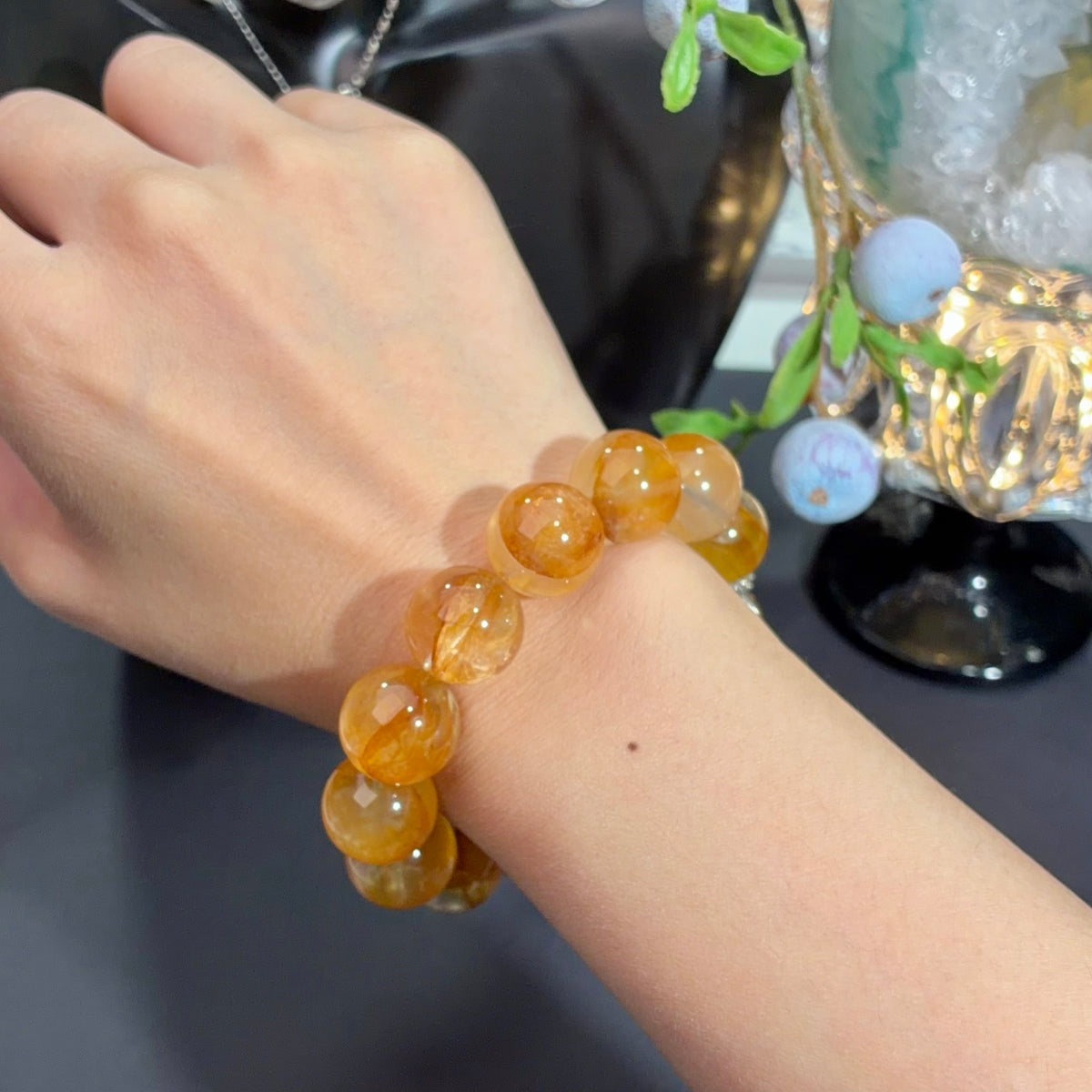 Koi Flower Agate & Yellow Flower Agate Crystal Bracelet — soft radiance, One of a Kind