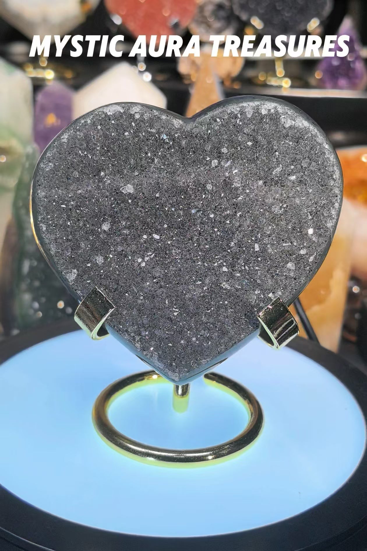 Grey-Green Druzy Heart Crystal with Agate Back, 229.8g