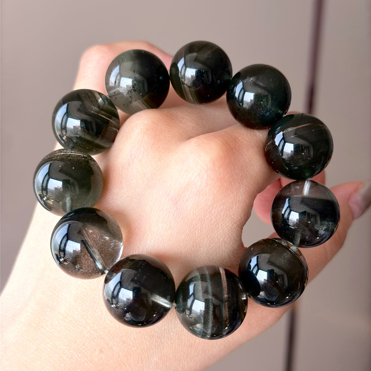 Phantom Quartz & Natural Jade Crystal Bracelet — quiet warmth, One of a Kind