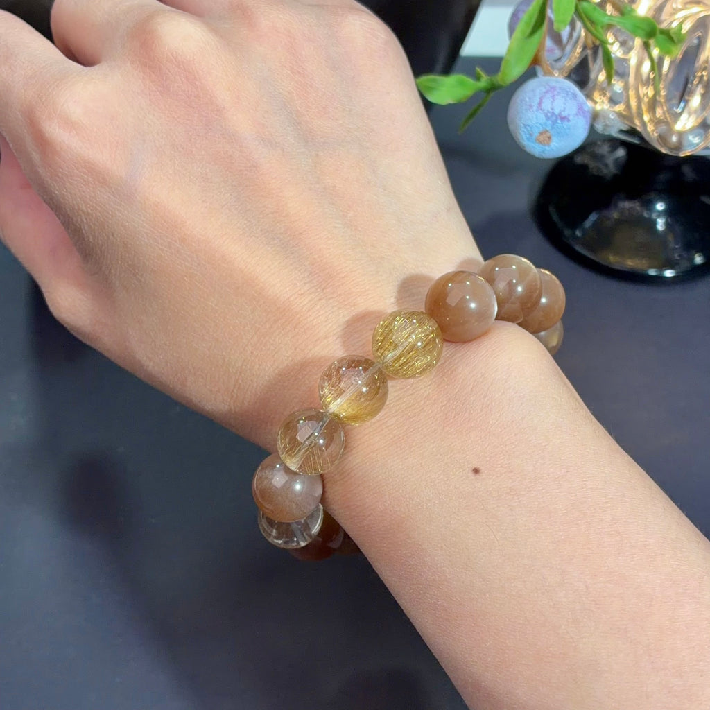 Golden Rutilated Quartz & Golden Backbone Rutile Crystal Bracelet — soft radiance, One of a Kind