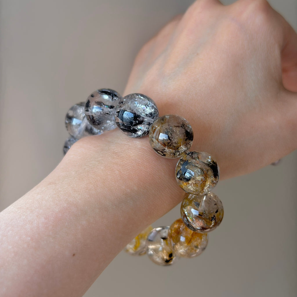 Black-Gold Auralite & Auralite Crystal Bracelet — natural character, One of a Kind